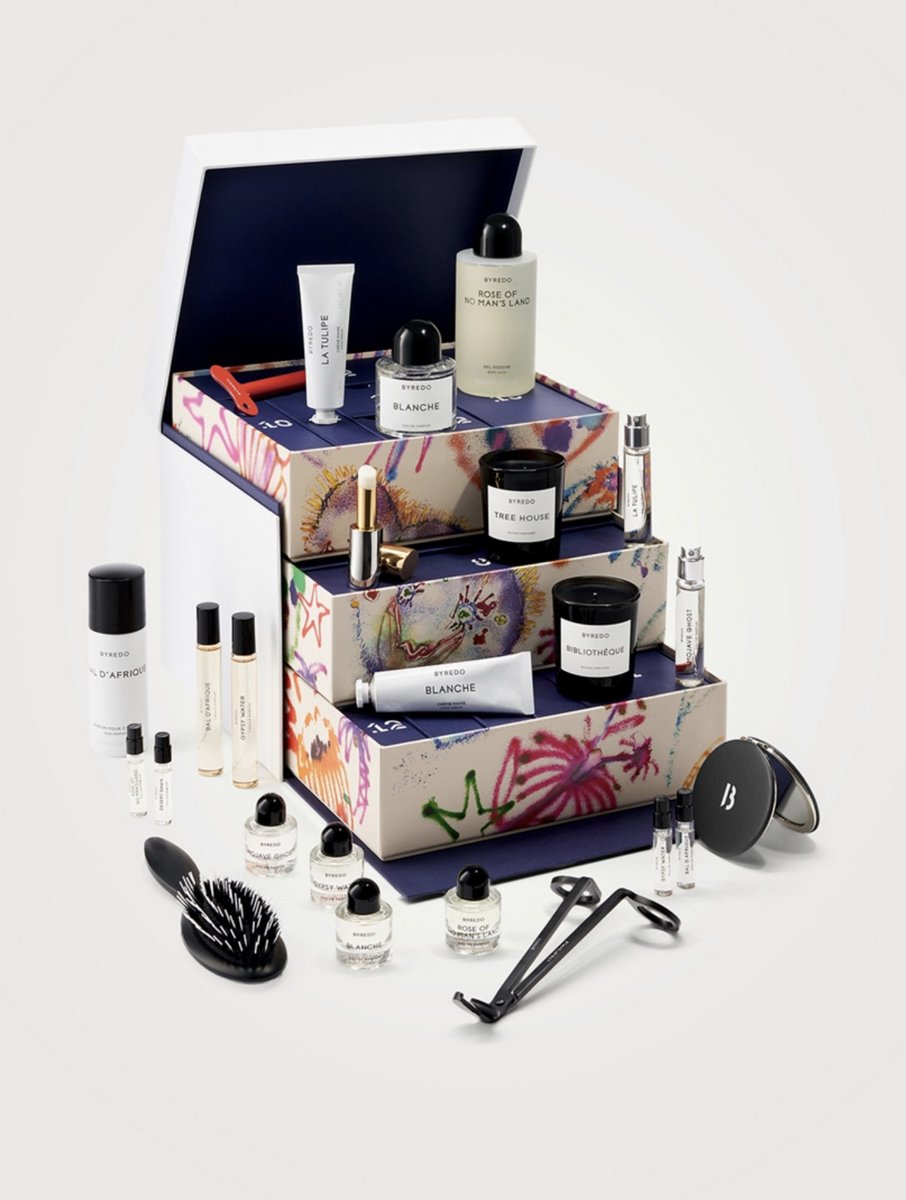 davelackie's tweet photo. For holiday 2025, Byredo has created its first-ever Advent Calendar. The three-tiered bento box contains 24 iconic Byredo products in both travel and full-sized products. Very luxe! (at Holts) https://t.co/jwKrKRRWnK