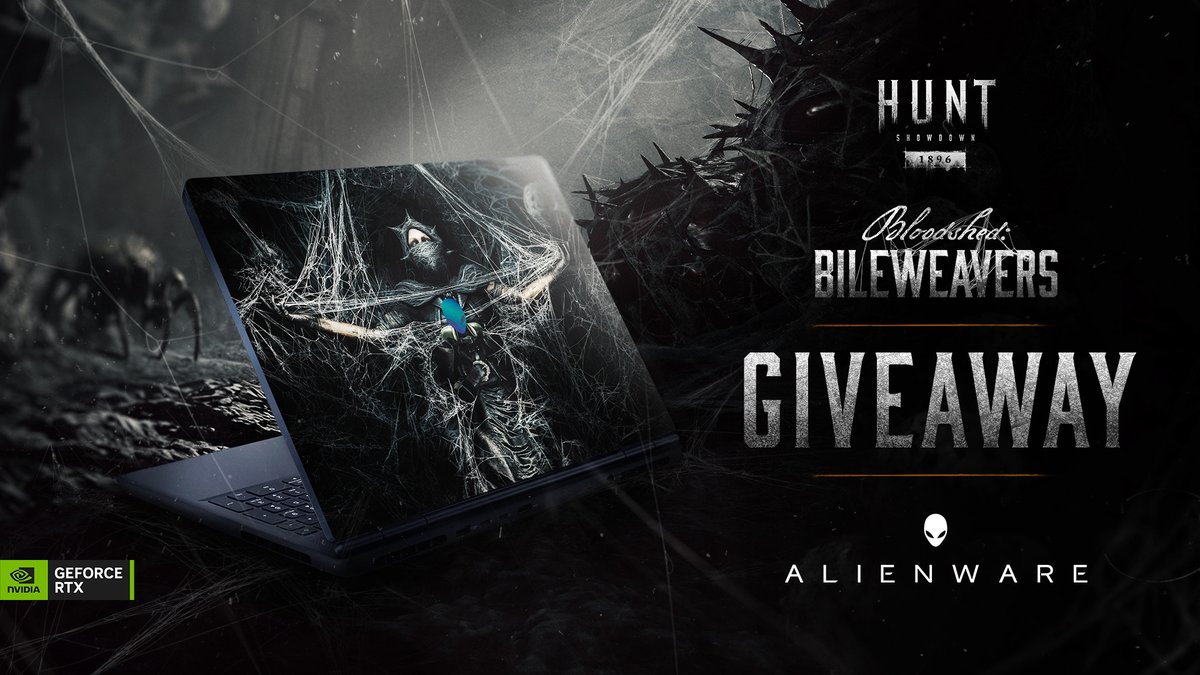 HuntShowdown's tweet image. It's time! ⌛️

Don't miss your chance to win this custom Web of the Empress themed @Alienware 16 Aurora Gaming Laptop.🕸️

A special thanks to all the Hunters who worked tirelessly to stomp out the spreading infection during Bloodshed: Bileweavers and make this giveaway a…