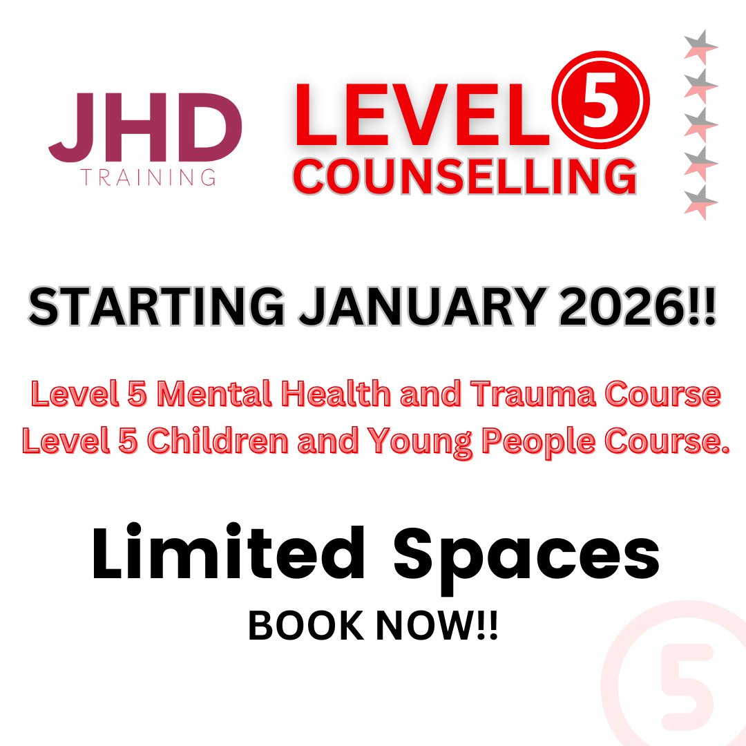 EXCITING COURSE ANNOUNCEMENT for 2026!  

JHD Training is thrilled to introduce our new Level 5 courses designed to elevate your professional practice!

For full details and to register your interest, please contact:

 secretary@jhdcounselling.co.uk