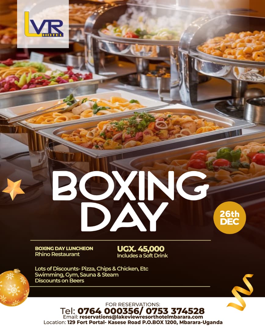 "Get ready to feast and unwind withLake View Resort Hotel on Dec 26th for a Boxing Day luncheon buffet, complete with discounts on pizza, chips plus discounts on swimming, gym, sauna, and beers #LVRHotel #BoxingDay"