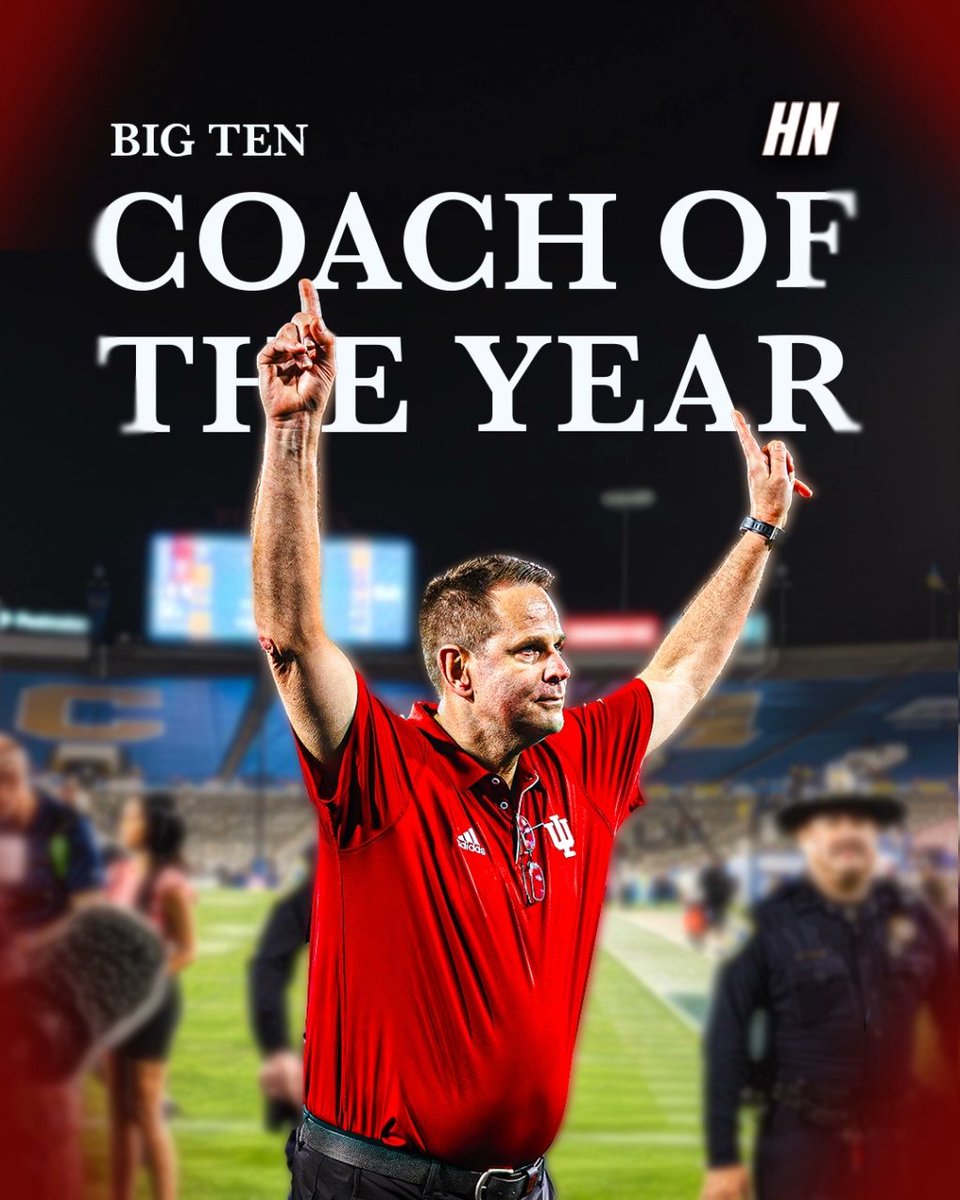 TheHoosierNet's tweet image. RUN IT BACK‼️🔁

Indiana head coach Curt Cignetti wins his second, and back-to-back, Big Ten Coach of the Year Award. 🔥🔥

#iufb