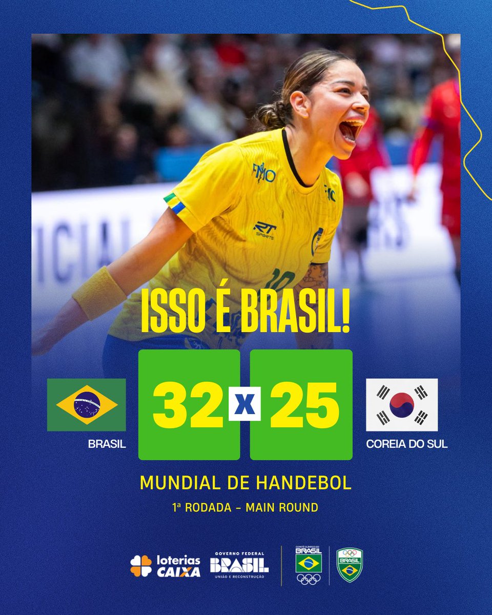 timebrasil's tweet photo. VITÓRIA MAIÚSCULA DO BRASIL! 🇧🇷✅

Após uma fase de grupos perfeita, a seleção feminina de handebol venceu a Coreia do Sul no primeiro jogo da segunda fase do Mundial.

A vaga nas quartas de final está cada vez mais próxima! Vamos, Leoas! 💪

📸 Bruno Ruas/RuasMidia/CBHb

#TimeBrasil #Handebol #Loterias
