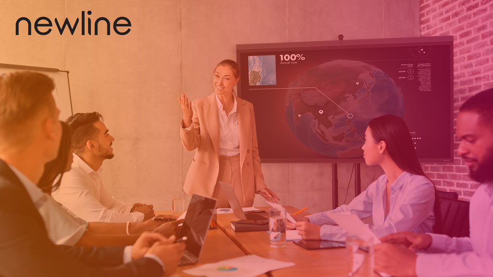 Take your Newline interactive display anywhere in your space with a Mobile Stand! Unlike wall mounting, the mobile stand leaves you free to place the display anywhere in the room you like, or take it from space to space. Learn more: newline.pub/43o223z
