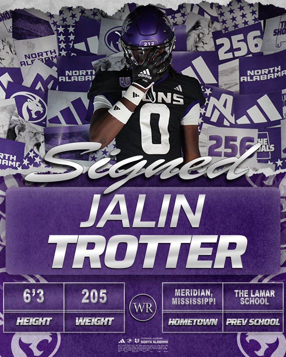 UNAFootball's tweet image. Jalin Trotter is in #ThePrideof26 ✍️

🏈 WR
📍 Meridian, MS
🏫 The Lamar School

#NSD26 | #RoarLions 🦁