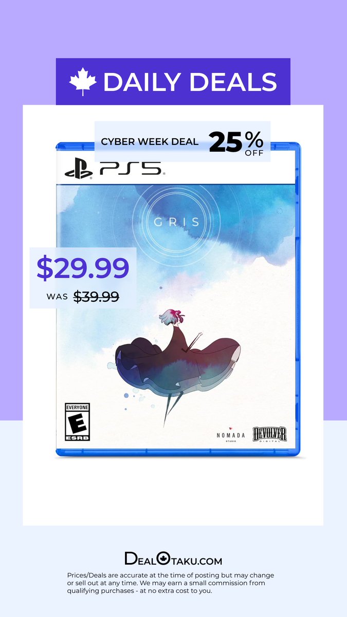 DealOtakuCanada's tweet image. Gris for PS5 is on sale for $29.99 on Amazon

amzn.to/3MBdCTc

#videogame #ad #ps5
