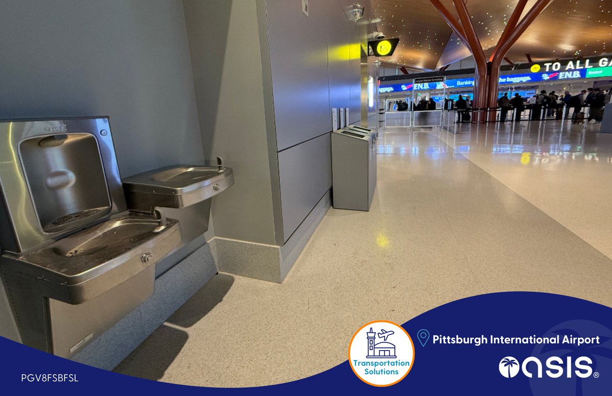 OASISIntl's tweet photo. ✈️ Spot us at Pittsburgh International Airport! PIT’s latest renovations feature OASIS PGV8FSBFSL mechanically activated bottle fillers — offering reliable hydration, vandal-resistant durability, and endless flow even without power. Hydration wherever your travels take you. 💧 https://t.co/8c9HZb4n2C