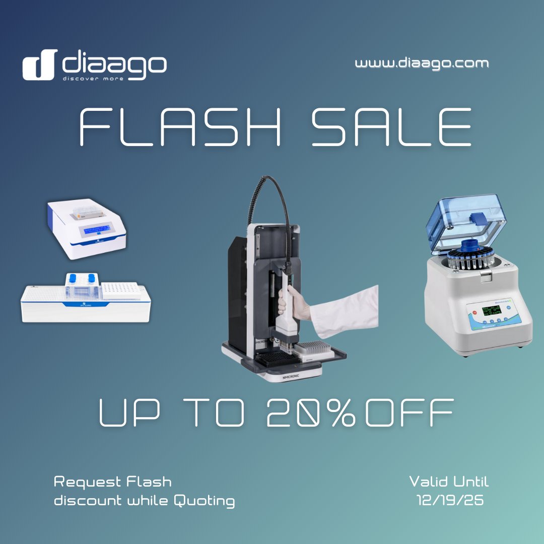 discoverdiaago's tweet image. 🚨 Flash Deal: Up to 20% OFF select lab equipment! 🚨

CS500 Recapper • BeadBlaster 24 Microtube Homogenizer • SPL Guard Thawing Stations

Request quote 👉 diaago.com/deals

Ends Dec 19! #FlashDeals #labautomation