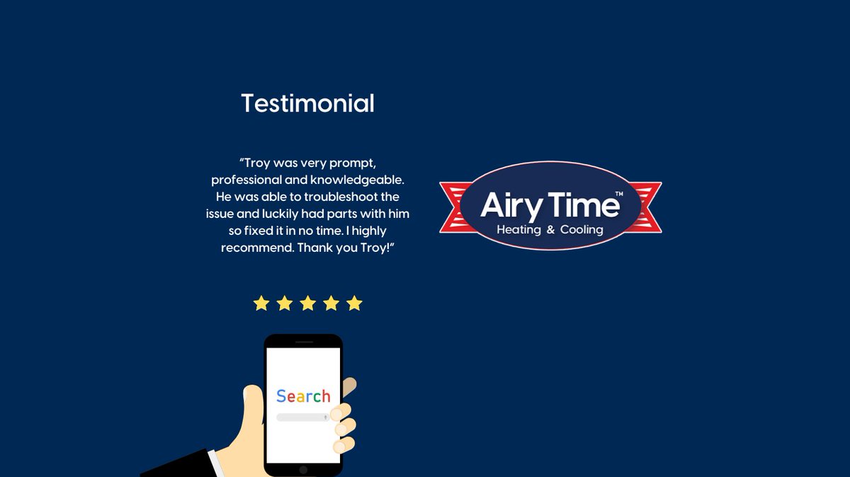 AiryTimeIndy's tweet photo. "Troy was very prompt, professional and knowledgeable. He was able to troubleshoot the issue and luckily had parts with him so fixed it in no time. I highly recommend. Thank you Troy!" #LebanonIndiana #HVACReview #AiryTime https://t.co/JrlZaataqC