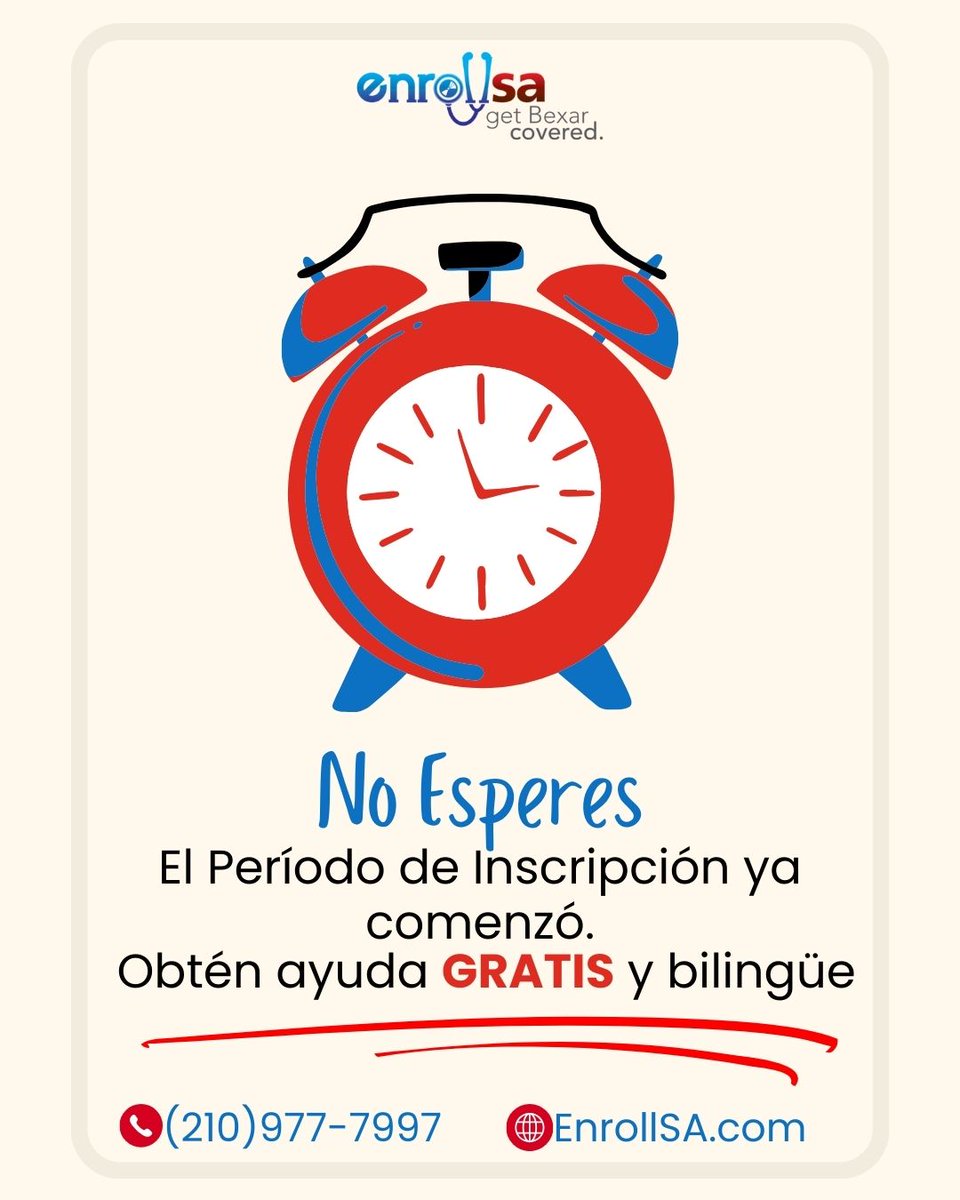 📷 Don't Wait! Open Enrollment is happening now. Get FREE, bilingual help to get Bexar covered. Call (210) 977-7997 or visit EnrollSA.com today!
#EnrollSA #GetBexarCovered #OpenEnrollment #HealthCoverage #FreeHelp #Bilingual #SanAntonio #SATX #BexarCounty #DontWait