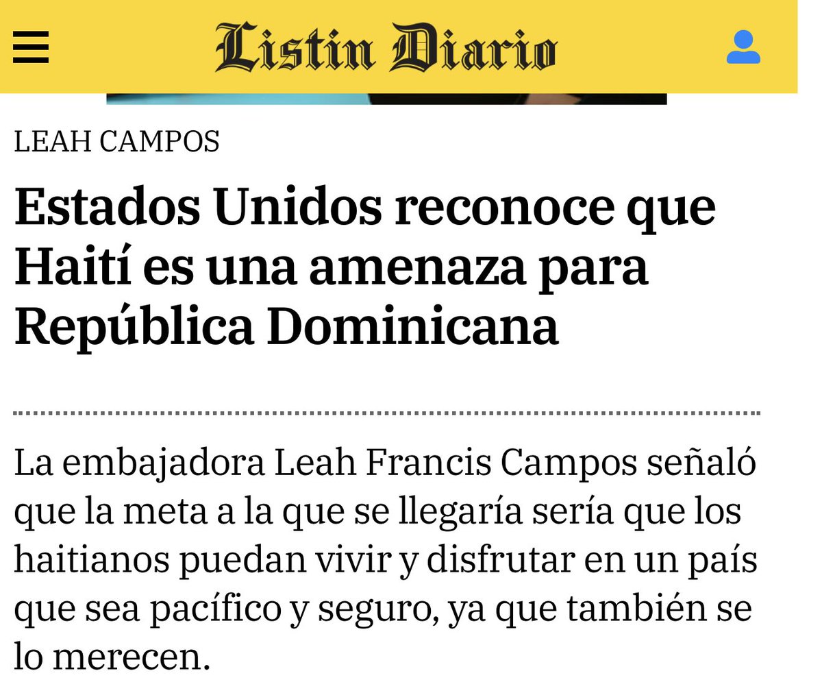 La embajadora de EE.UU., Leah F. Campos, nos da un espaldarazo al declarar, no solo que la inestabilidad en Haití representa una amenaza para la seguridad de la República Dominicana, sino que los haitianos deben vivir con paz, seguridad y prosperidad en su propio país. Esta
