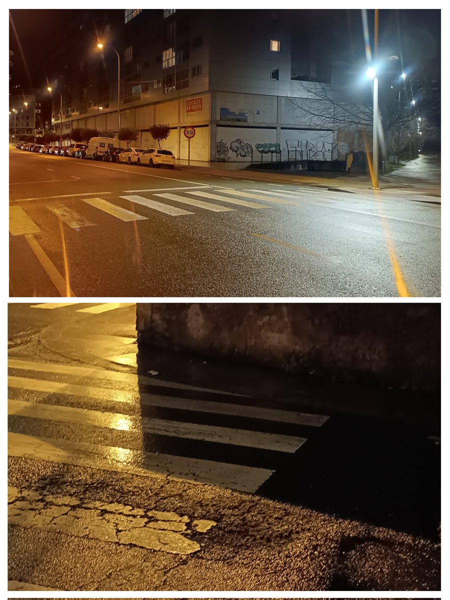 Seguridade vial en pasos de cebra ,diferencia un ben  iluminado ( Narón) o da baixo Rúa Rochel -Ferrol .Hai quen está preocupado por cousas da seguridad.vial e otros por sair na foto e pasar do q realmente e a vida diaria.