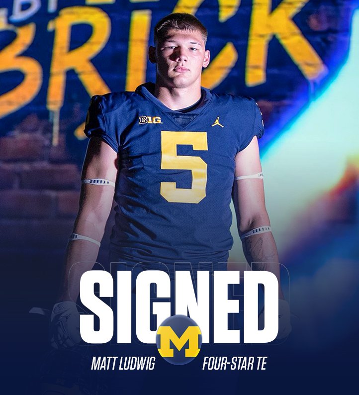 uofmcoverage's tweet image. OFFICIAL: 4⭐️ TE Matt Ludwig has signed with Michigan! 

- 6’4 240 pounds 
- Billings, MT 
- Additional offers from Notre Dame, Georgia, Texas, Oregon and 25+ others #GoBlue