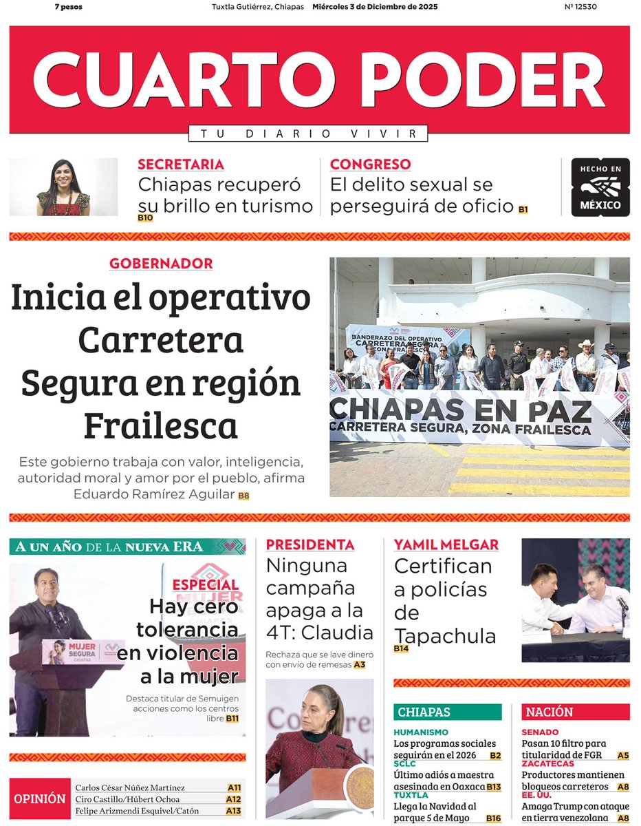 CuartoPoderMX's tweet image. ¡Buenos días!
☀️ Para iniciar con la información les compartimos la portada de Cuarto Poder #TuDiarioVivir 📰

Los detalles en 👉💻🖥️📱
cuartopoder.mx