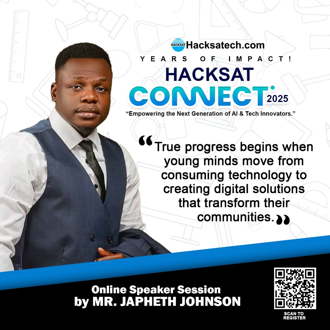 Hacksatechltd's tweet image. Online Speaker Session by Mr. Japheth Johnson 
Summary – Hacksat Connect

Mr. Japheth Johnson delivered an insightful session on how Artificial Intelligence (AI) can be leveraged in our daily lives to drive productivity, innovation, and personal growth.
#HacksatInnovates #Hacksat