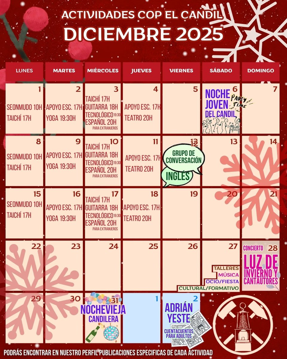 Este es nuestro calendario de actividades programadas para diciembre. No te las pierdas.