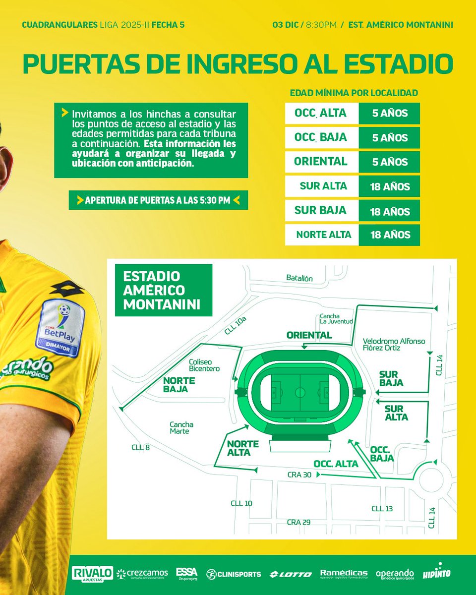 🔰 Disposiciones para el partido de esta noche ante Deportes Tolima en el Américo Montanini por la fecha 5 de cuadrangulares semifinales.