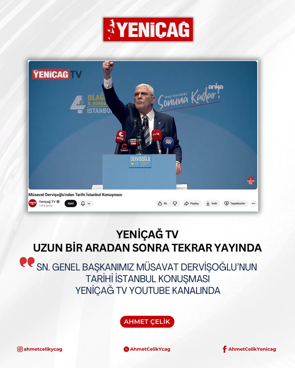 AhmetCelikYcag's tweet photo. Yeniçağ TV uzun bir aradan sonra tekrar yayında…

https://t.co/UBvcqZaa8i https://t.co/2PToUftprA