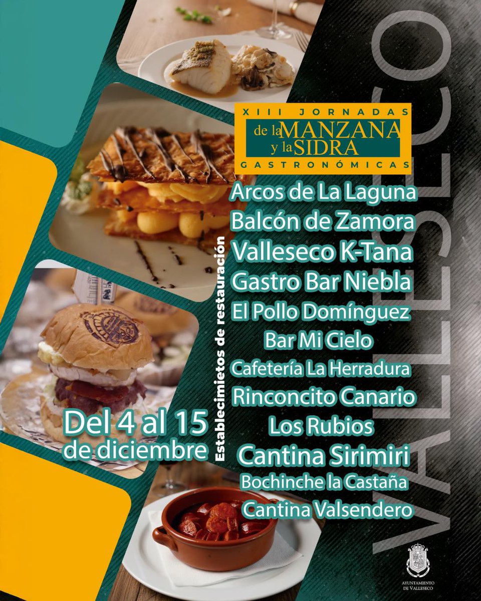 Del 4 al 15 de diciembre en los restaurantes de Valleseco #GranCanaria , podrás disfrutar de las XIII Jornadas gastronómicas de la manzana y la sidra con menús especiales 🍾🥂🍏🍽😃