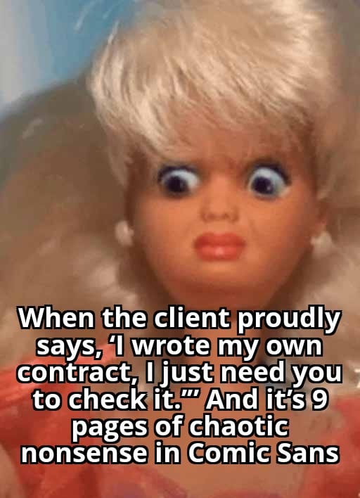 lpnlolz's tweet image. Client: “I drafted the contract myself.”
The contract: 9 pages of vibes, loopholes, and Comic Sans.

#LegalHorrorStories #ContractFail #LawyerHumor