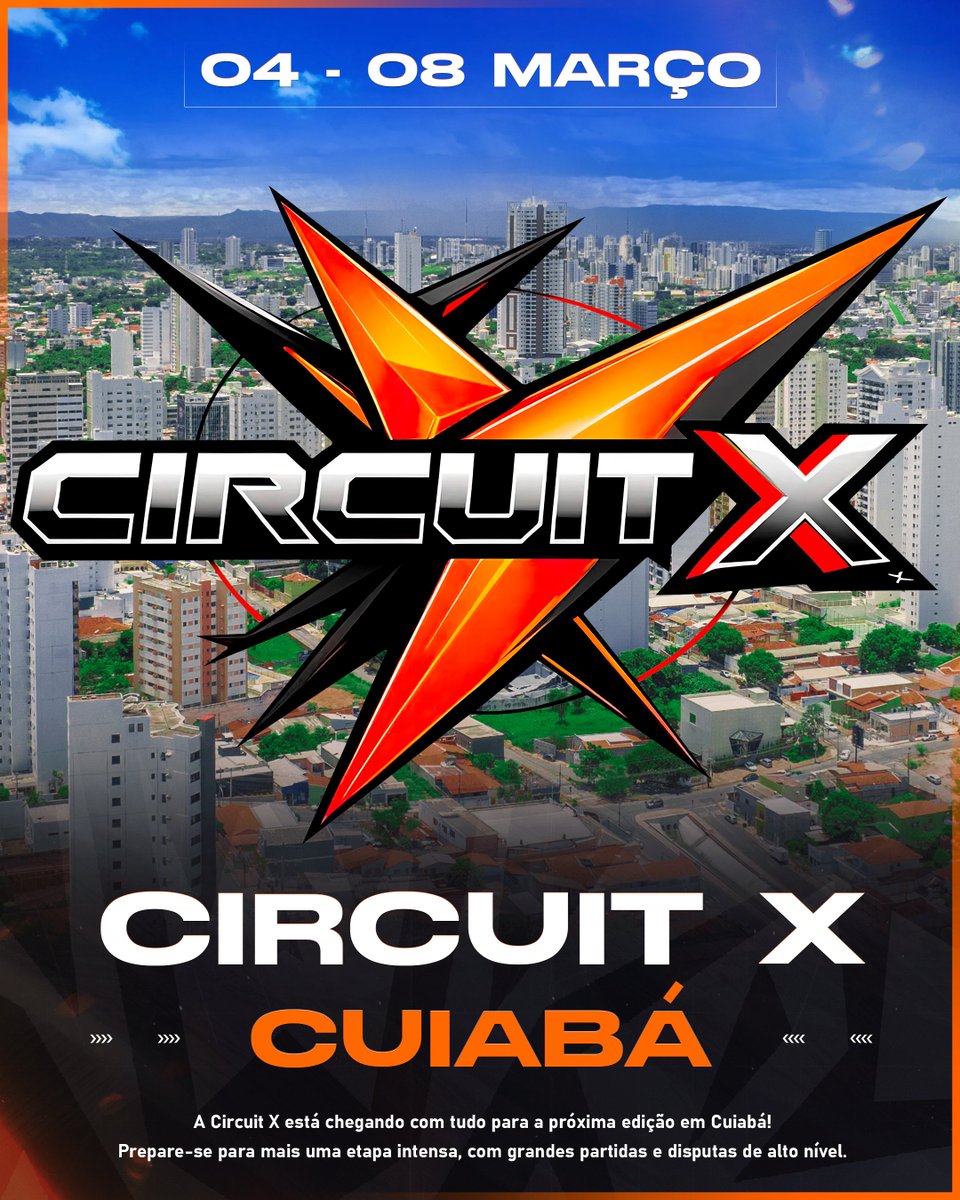 Segundo evento de 2026 definido!

🗓️04 - 08 de Março
📍Cuiabá-MT

Chegamos a Cuiabá pra fazer mais um grande evento da Circuit X! 🔥