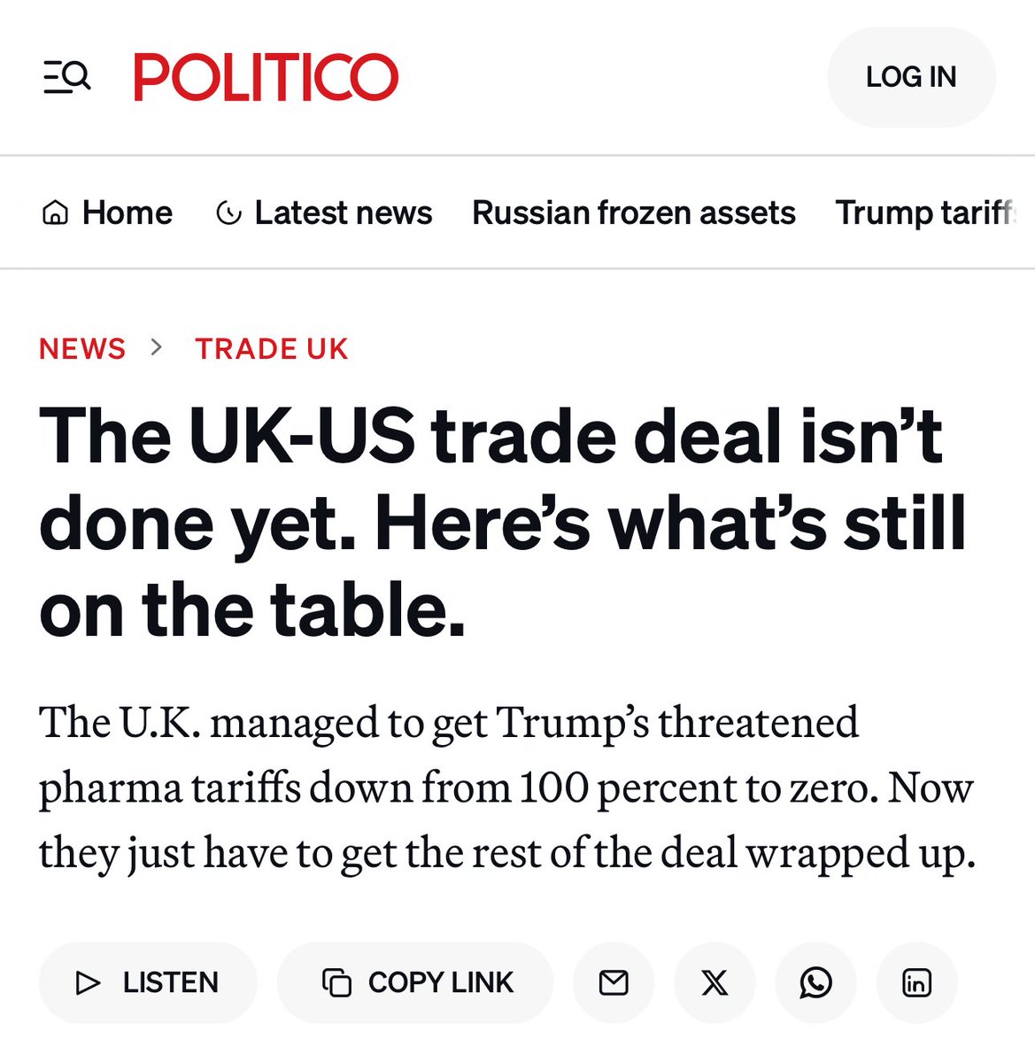 LizWebsterSBF's tweet image. ⭐ SUMMARY OF POLITICO on USA 🇺🇸 Deal

1️⃣ The pharma deal is not the end, it is the beginning of a much larger U.S. takeover of UK standards.

Trump officials explicitly say pharma is:

“the first domino”, “proof the UK will move quickly to align with U.S. regulatory norms”

That…
