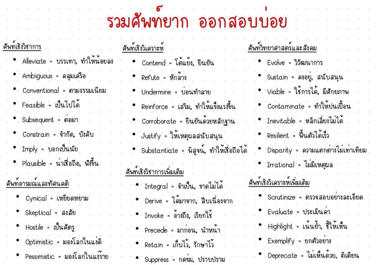 fromscratchstdy's tweet image. รวมศัพท์ยาก ออกสอบบ่อย v.2⚠️