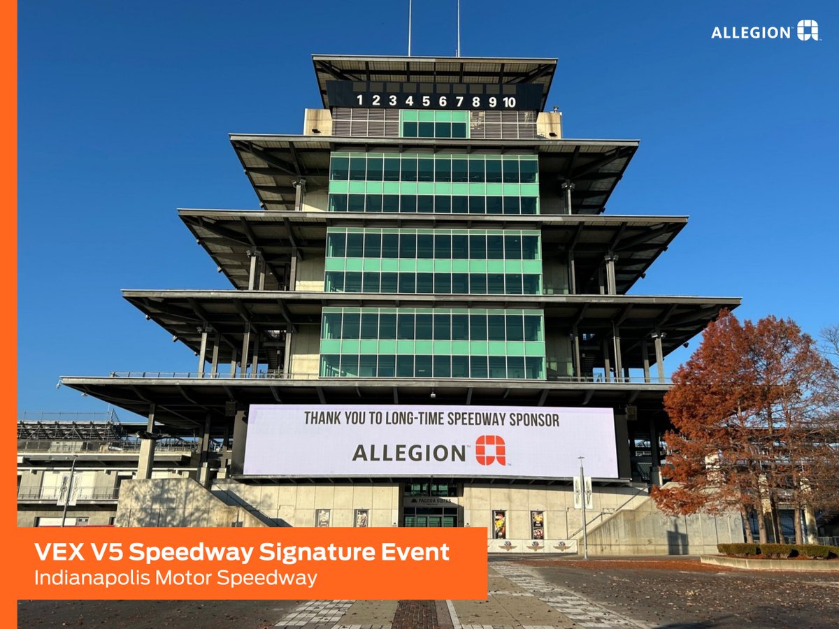 AllegionPlc's tweet image. Allegion was proud to sponsor and volunteer at the recent VEX V5 Speedway Signature event at the Indianapolis Motor Speedway — a competition that is part of the largest middle- and high-school robotics program worldwide. The future of STEM is in the fast lane!

#VEXRobotics #STEM
