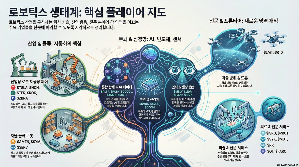 [ 트럼프, '26년 로보틱스 행정명령 발표 가능성 🤖]

미 상무부 장관 루트닉은 최근 로보틱스 기업 CEO들과 만나 산업 가속화를 추진하고 있으며, 

정부는 내년에 로보틱스 관련 공식 행정명령을 발표하는 방안을 검토 중.

현재 로보틱스 생태계는 전 산업에 걸쳐 조용히 확장:

1. $PLTR $PATH →