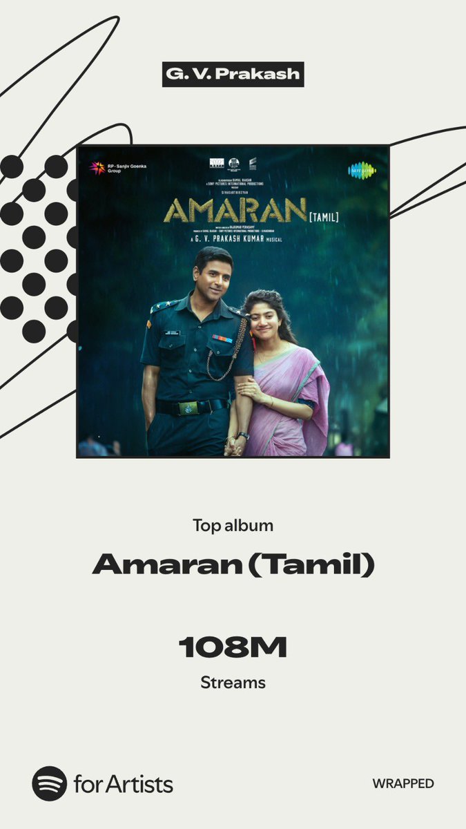 gvprakash's tweet image. Thanks #SpotifyWrapped  @spotifyindia @Spotify thanks for the 1BILLION streams