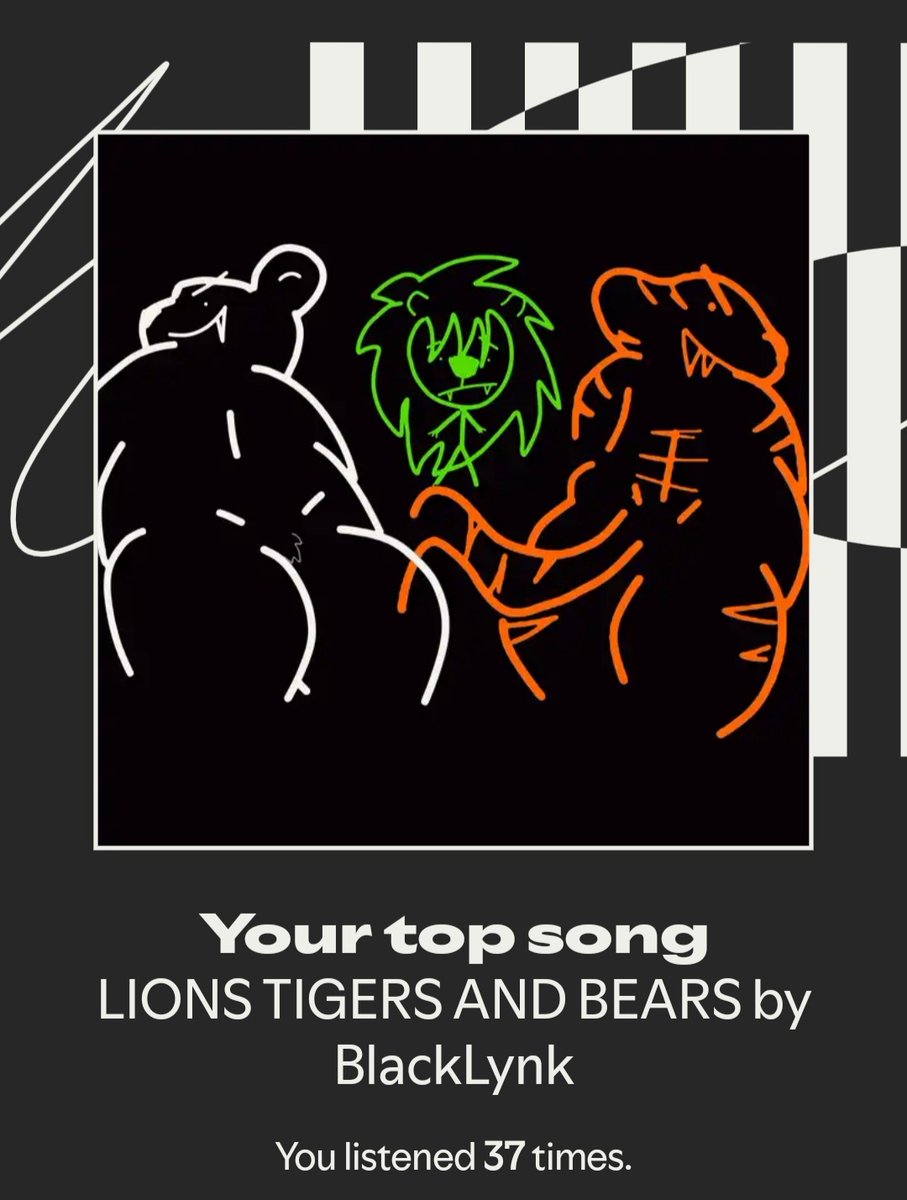 Spotify Wrapped time, absolutely incredible music this year but I'm not at all surprised by my top artists, <a href="/longestsoloever/">LongestSoloEver 🎸</a> <a href="/Hala_CG/">🥸 HalaCG 🥸</a> <a href="/TheManBeHisLa/">Jonny TheManBeHisLa</a> <a href="/ChewieCatt/">ChewieCatt</a> <a href="/itsoricadia/">Oricadia 🐕</a> 
Idk how my top song happened lmaooo but ty for that bop <a href="/blacklynkxkovu/">BlackLynk</a>