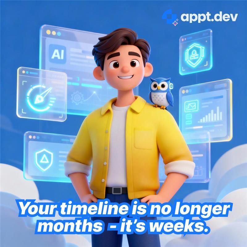 ApptDev's tweet image. Launching fast no longer means cutting corners. 

With ApptDev, build faster, cleaner, and scalable.

 AI does the heavy lifting so you focus on vision. Months become weeks. 

Start now: appt.dev