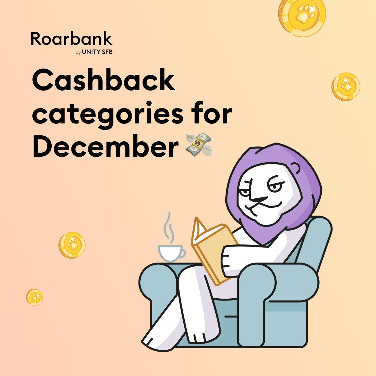 Cashback categories for December! Choose your 2 favorite ones ✨
theroarbank.in/en/cashback

#JoinTheRoar #Roarbank #RoarNow