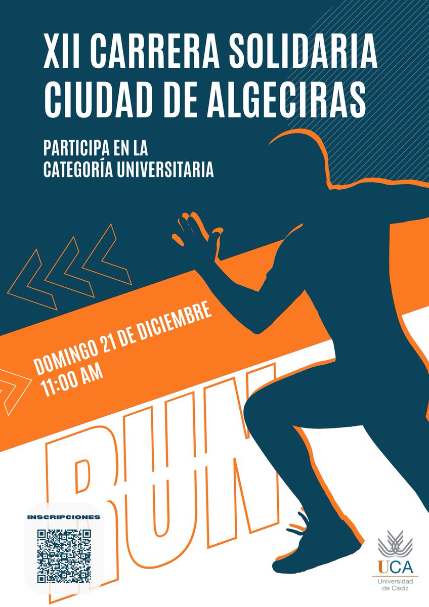 Participa en la categoría universitaria de la XII Carrera Solidaria Ciudad de Algeciras

Domingo 21 de diciembre. Campus Bahía de Algeciras

Más información en inscripciones en:
areadeportes.uca.es/competicioness…

<a href="/univcadiz/">Universidad de Cádiz</a>