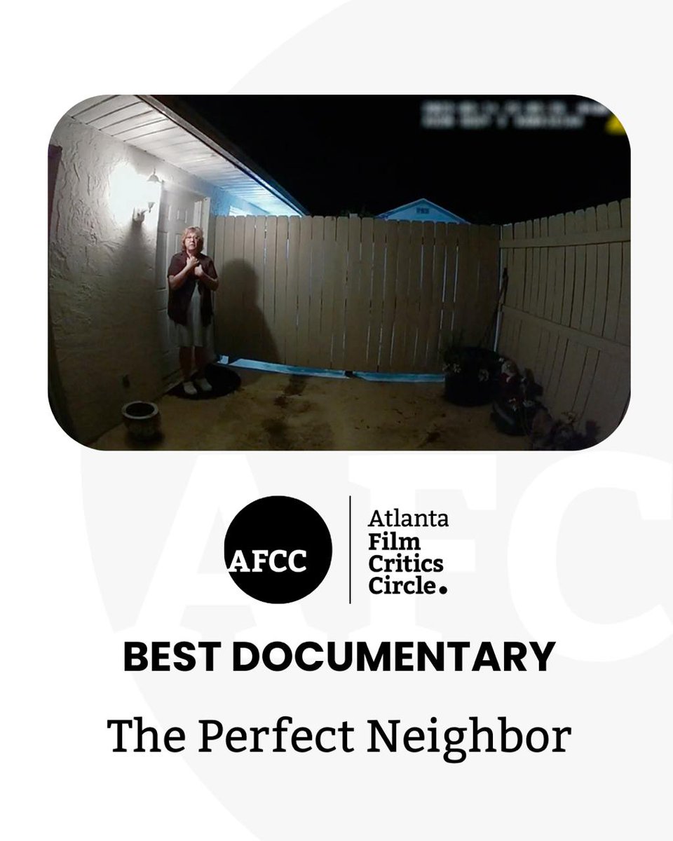 ATLFilmCritics's tweet image. Best Documentary  
The Perfect Neighbor
@netflix #ThePerfectNeighborNetflix
#AFCCAwards #AFCC #ForTheLoveOfMovies