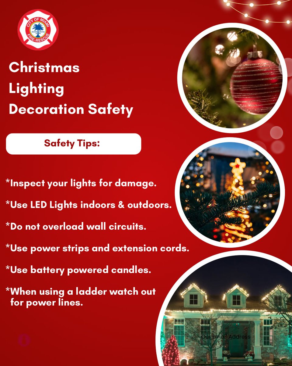 The holiday season is here! The City of Miami Department of Fire-Rescue reminds everyone to decorate safely this year. As you light up your home and spread joy, please keep safety at the top of your list. Follow our holiday safety tips this season! #miami #safety