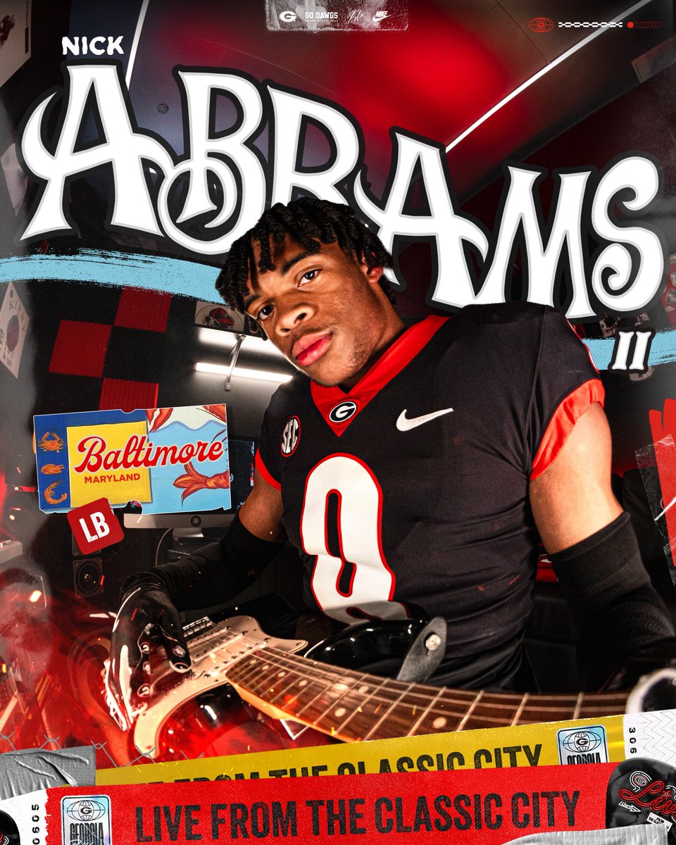 GeorgiaFootball's tweet photo. AMPED UP for this DAWG⚡️🎸

@thenickabrams is on his way.

#GoDawgs https://t.co/b2jbGcxB2A