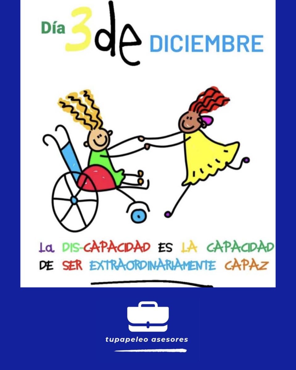 📢 Desde ✍️💼 tupapeleo asesores nos sumamos a la conmemoración del Día Internacional de las Personas con Discapacidad exigiendo para ellas una inclusión social plena, una autonomía real y una accesibilidad universal.

#DiaInternacionalDeLasPersonasConDiscapacidad