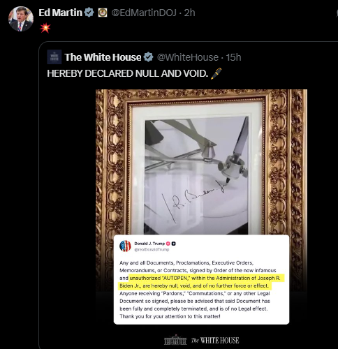 SantaSurfing's tweet photo. DOJ Ed Martin @EdMartinDOJ will be unpardoning these crazy criminals that got Biden AutoPen pardons! https://t.co/DHSzVNnS9s