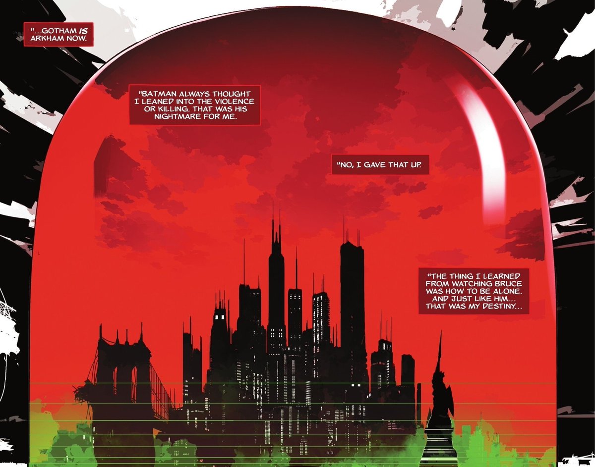 hey guys the red dome over gotham kind of looks like the red hood helmet. hey hey guys. they are literally under THE red hood. hey does anyone else see the red hood here... and arkham and the joker being contained IN the red hood. i feel insane