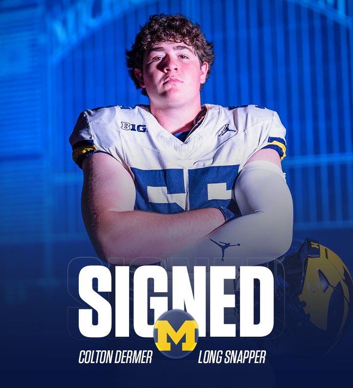 uofmcoverage's tweet image. OFFICIAL: Long Snapper Colton Dermer has signed with Michigan! 

- 6’2 230 pounds 
- Glendale, AZ
#GoBlue