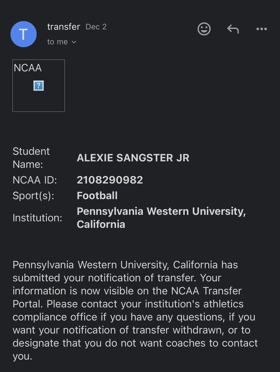 AlexieSangster's tweet image. Officially In The Transfer Portal 
1 year of eligibility + redshirt year 
2x PSAC player of the week 
95 TOT 3-5 TFL 1-2 SACKS 4PICKS 
Ready to Earn Something !