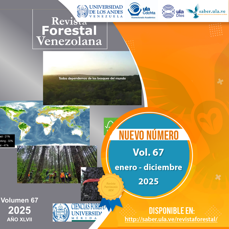 Revista Forestal Venezolana Vol. 67, enero-diciembre 2025.  Disponible en: saber.ula.ve/revistaforesta… <a href="/ULA_DTES/">DTES ULA</a> <a href="/rectoradoula/">Rectorado ULA</a> <a href="/PrensaULA/">Noticias Prensa ULA Cuenta Oficial</a> <a href="/CDCHTA/">CDCHTA ULA</a> <a href="/CdchtaUla/">Publicaciones CDCHTA ULA</a> <a href="/revistasve/">Revistas Científicas de Venezuela</a>