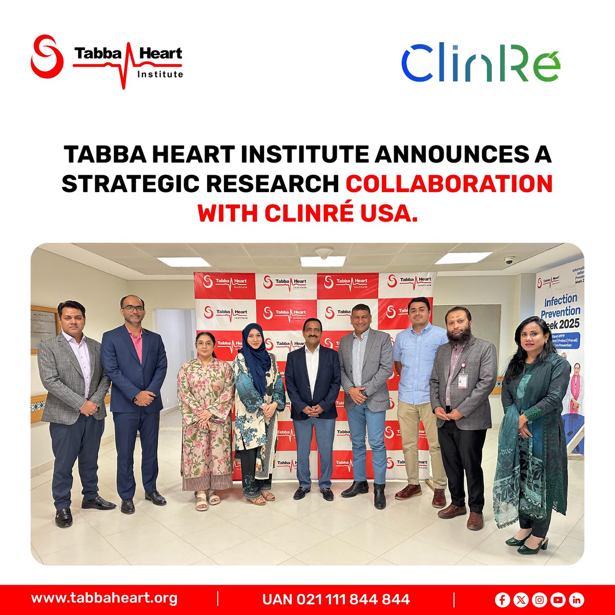 Tabba_Heart's tweet photo. An MoU signed between Tabba Heart Institute's Dr. Bashir Hanif and ClinRé USA’s Dr. Faisal Cheema, witnessed by Dr. Hiba Tohid, marks a major step toward stronger clinical research and innovation in Pakistan. 

#tabbaheartinstitute #ClinReUSA #Healthcare #Research https://t.co/rvh8eWS8O2