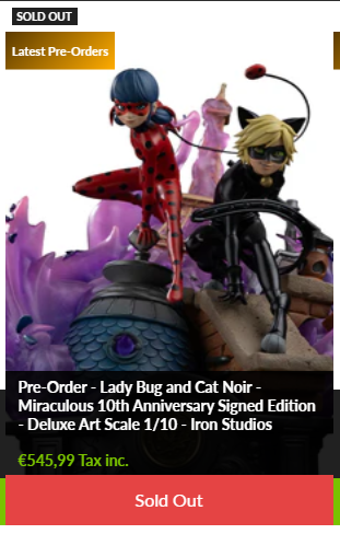 mlbfanfr's tweet image. La Figurine en Edition Limité à 200ex présenté hier soir de #Ladybug et #ChatNoir qui sortira prochainement est déjà en rupture sur la version Européen du site 
⬇️
ironstudios.eu/products/pre-o…
.
mais il est toujours disponible sur la version US ⬇️
ironstudios.com/products/pre-o…

@IronStudios