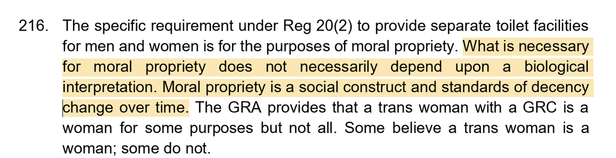 MForstater's tweet image. The judgment says allowing men into women&apos;s toilets is ok because &quot;moral propriety is a social construct and standards of decency change over time&quot;.  😡