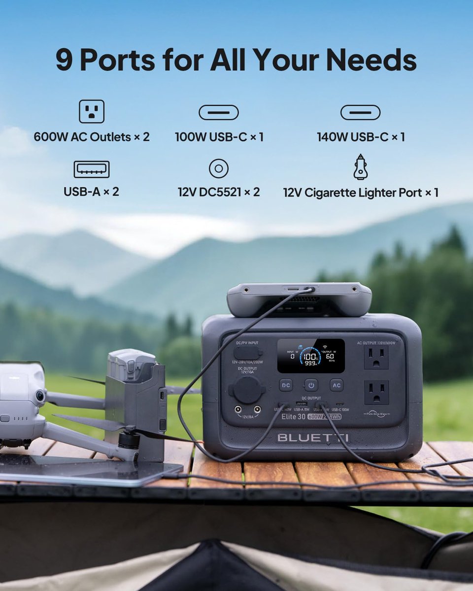 ComputerPal's tweet image. BLUETTI Elite 30 V2 Portable Power Station, 288Wh Solar Generator, 600W AC Outlets (Power Lifting 1500W), Fast Charging LiFePO4 Battery Backup for Camping, Road Trip, Outage (Solar Panel Optional) geni.us/IIwlb #Amazon via @Amazon 

#ad #camping #hiking #amazonfinds