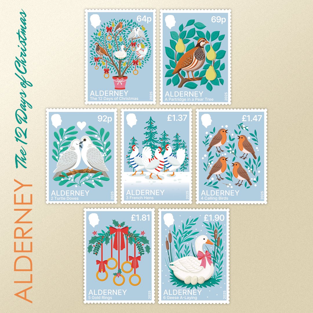 The Guernsey and Alderney Christmas stamps are a collaborative effort which illustrate the popular Christmas carol 'The 12 Days of Christmas', with Alderney illustrating the first seven and Guernsey finish them off. #stamps #philately #stamp #stampcollection #filatelia