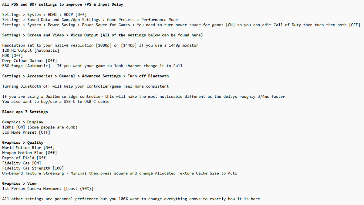 Cre_za_'s tweet image. The best PS5/BO7 settings for Input delay &amp;amp; FPS