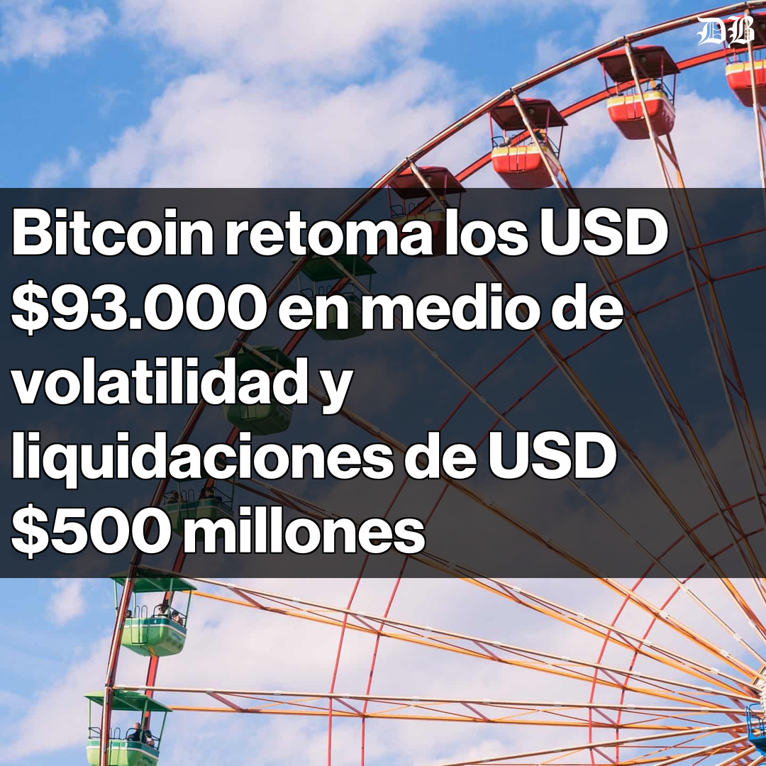 🚨 Bitcoin vuelve a los USD $93,000 tras intensa volatilidad 🚀  Liquidaciones en el mercado superan los USD $500 millones. Mientras BTC  sube, el optimismo institucional crece. Ether también alcanza los USD