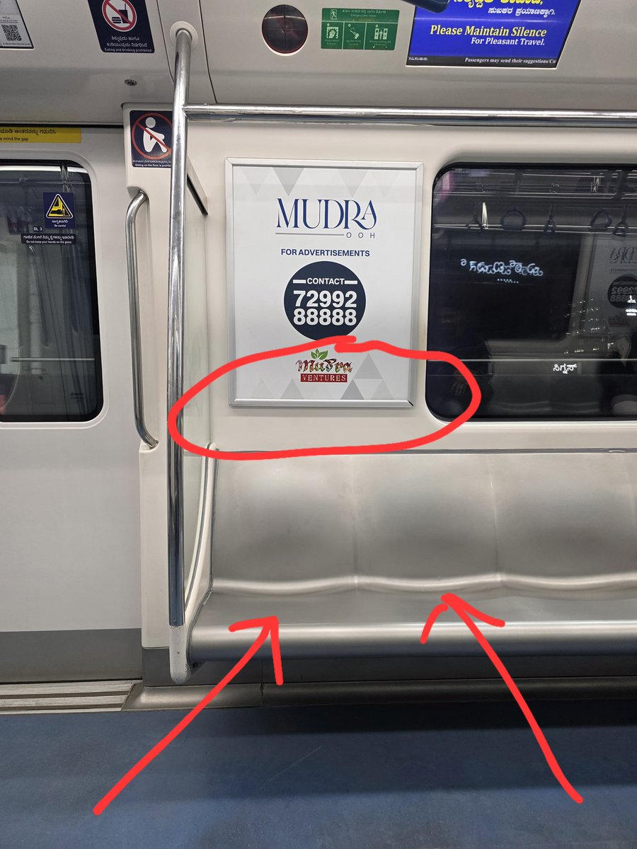drdjsuresh's tweet photo. @NammaMetro_ its so uncomfortable to sit on these two seats with the advertising hoarding impinging on the shoulders https://t.co/DaszBBfp9h